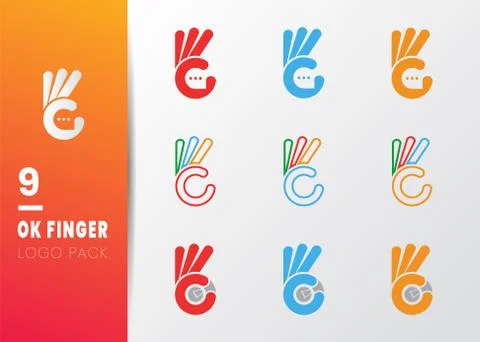 Ok finger, vector icon hand flat style with chat bubble talk,bulb isolated on Stock Illustration