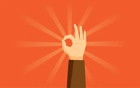OK gesture flat vector illustration. Human hand showing modern approval sign Stock Illustration