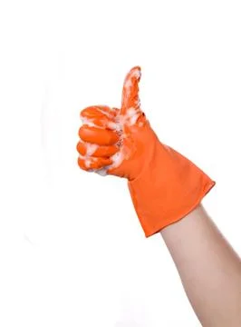 OK in the gloves for cleaning 스톡 사진