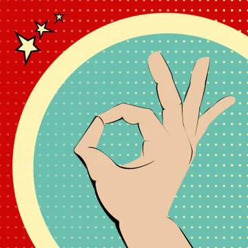 Ok hand on colourful background. Illustrazione stock