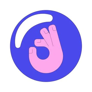 OK hand gesture in bubble circle 2D cartoon object Stock Illustration