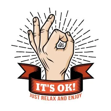 Ok hand gesture retro logo Stock Illustration