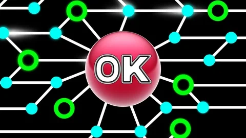 OK icon on circuit board. Looping footage. Illustration. Stock Footage 123446692