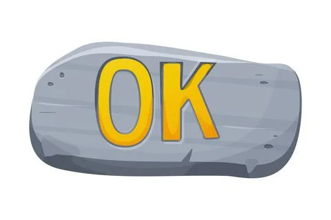 Ok Jungle play or start button with stone in funny cartoon style isolated on Stock Illustration