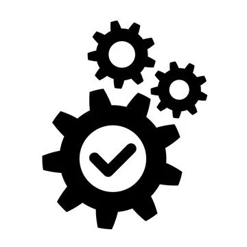 Ok operation icon in flat. Gear with check symbol Stock Illustration