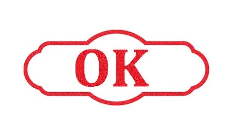 Ok rectangular stamp. Texturised red stamp with ok text isolated on white bac Stock Illustration
