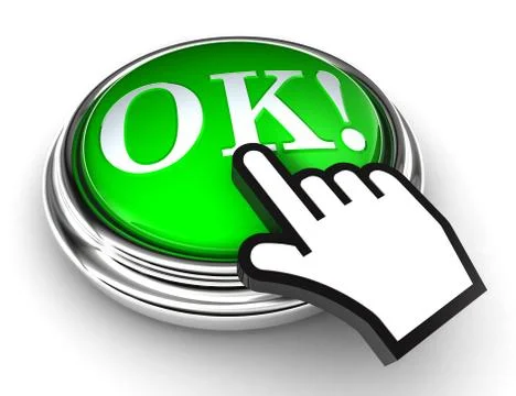 Ok red button and pointer hand Illustrazione stock