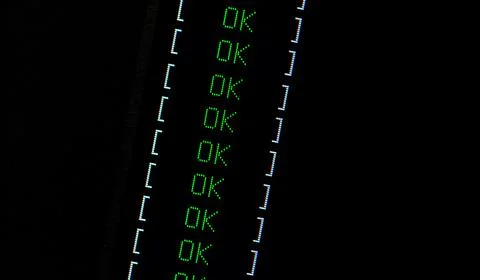 OK text on dark computer screen, task successful, system check complete Foto stock