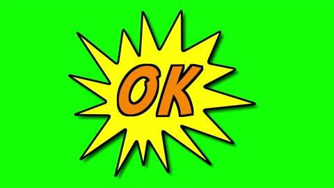OK word on comic speech bubble animation, yellow star and text on green Video stock 170376904