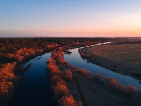 Oka river in spring from the height of the quadcopter Stock Photos