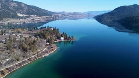 Okanagan Rail Trail Drone Totally Calm Placid Lake. Beautiful Landscape Stock Footage 252273071