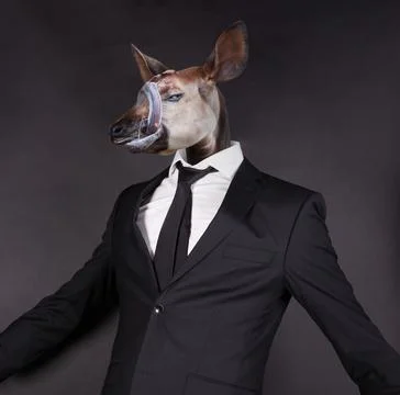 Okapi head in a black suit Stock Photos