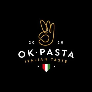 Okay pasta logo icon vector template with ok noodle hand symbol Stock Illustration
