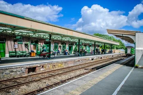 Okehampton rail station, Devon, England. July 1 2012. Station platform Stock Photos