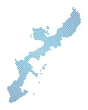 Okinawa Island dotted map. Digital style shape of Okinawa Island. Tech icon.. Stock Illustration
