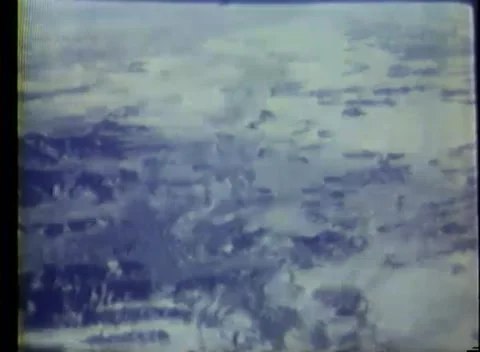 OKINAWA, JAPAN - 1945: Aerials — patchwork of fields and waterways Stockbeeldmateriaal 343119887
