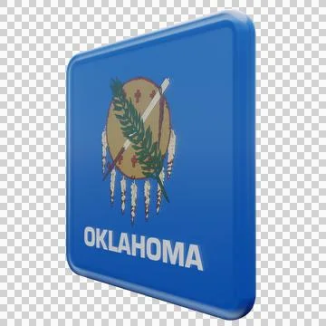 Oklahoma 3d illustration flag on pole. Wood flagpole Stock Illustration