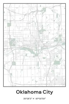 Oklahoma City, Oklahoma - vector map of city in Pastel, Gray, White, Green color Stock Illustration