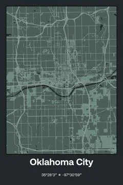 Oklahoma City, Oklahoma - vector map of city in Dark gray, Gray, Green, gray-gre Stock Illustration