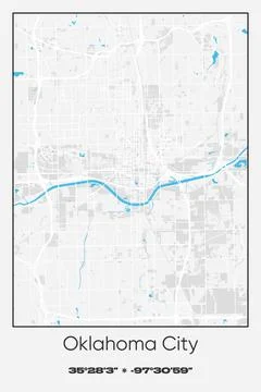 Oklahoma City, Oklahoma - vector map of city in Gray, white, blue colors Stockillustratie