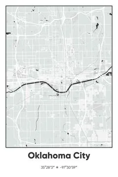 Oklahoma City, Oklahoma - vector map of city in Gray, Black, White colors Stock Illustration