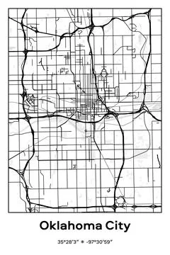Oklahoma City, Oklahoma - vector map of city in Black, white, gray colors Stock Illustration