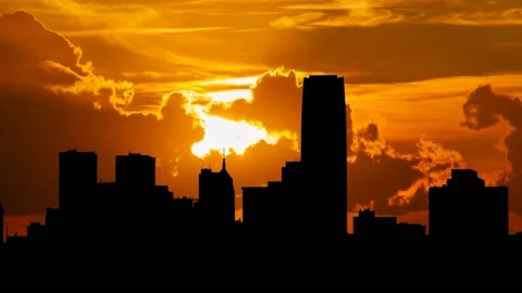 Oklahoma City Skyline at Sunset: Time Lapse with Red Sky and Fiery Sun, USA Stock Footage 180917304
