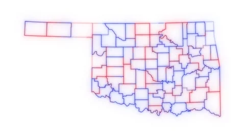 Oklahoma county map red blue election outline white background seamless loop Stock Footage 343868021