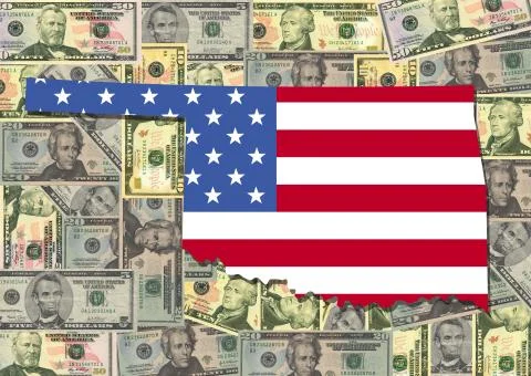 Oklahoma with flag and dollars Illustrazione stock