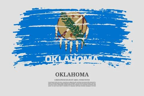 Oklahoma flag with brush stroke effect and information text poster, vector Illustrazione stock