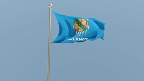 Oklahoma flag on flagpole. OK flag fluttering in the wind. USA. Stock Footage 171459660