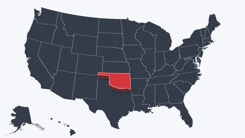 Oklahoma Highlighted Raised in 3D on US Election Map Neutral Teal Amber, White Stock Illustration