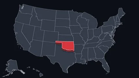 Oklahoma Highlighted Raised in 3D on US Election Map Neutral Teal Amber, Black Stock Illustration