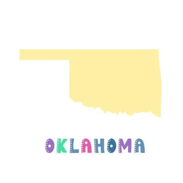 Oklahoma map isolated. USA collection. Map of Oklahoma - yellow silhouette Illustrazione stock
