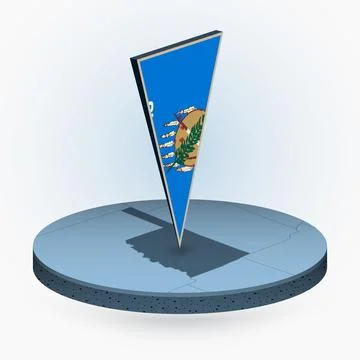 Oklahoma map in round isometric style with triangular 3D flag of US State O.. Stock Illustration