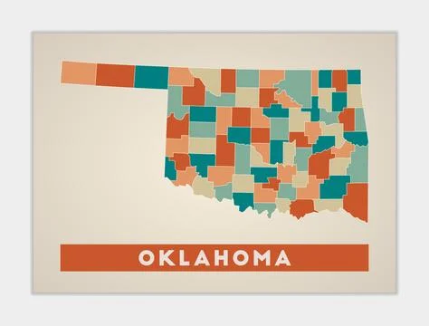 Oklahoma poster. Map of the us state with colorful regions. Shape of Oklaho.. Illustrazione stock