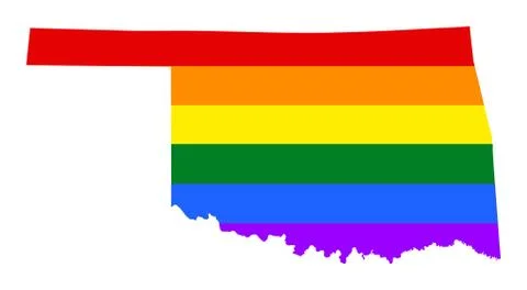 Oklahoma pride gay map vector, with rainbow flag. USA LGBT Stock Illustration