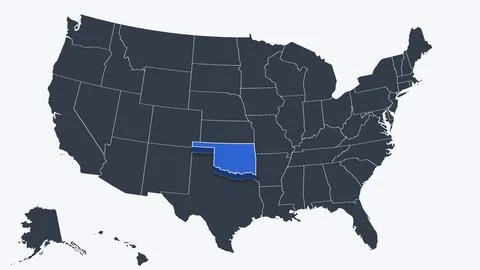 Oklahoma Raised in 3D on US Election Map Red and Blue Highlight, White Stock Illustration