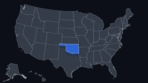 Oklahoma Raised in 3D on US Election Map Red and Blue Highlight, Black Stock Illustration