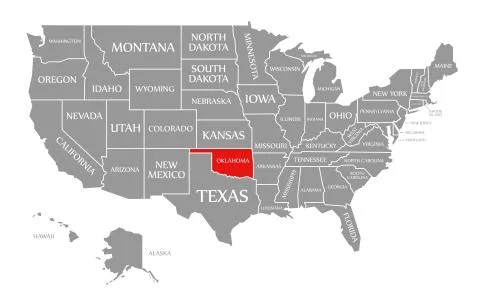 Oklahoma red highlighted in map of the United States of America Stock Illustration