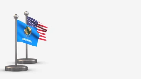 Oklahoma seamless 3D waving flag animation on tiny flagpole. Stock Footage 128566211