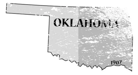 Oklahoma State and Date Map Grunged Stock Illustration