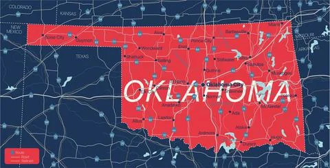 Oklahoma state detailed editable map Stock Illustration