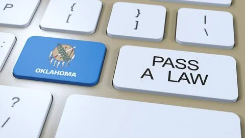 Oklahoma State Flag and Pass a Law Text on Button 3D Illustration Stock Illustration