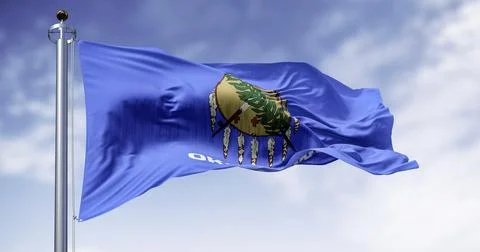 The Oklahoma state flag waving on a clear day Stock Illustration
