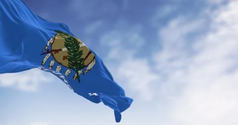 The Oklahoma state flag waving on a clear day. Stock Illustration