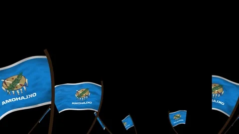 Oklahoma State Flags Waving Crowd. Realistic 4K 60fps Seamless Loop Stock Footage 338406080