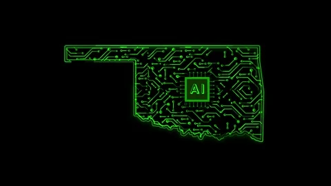Oklahoma State Map AI Chipset Technology Opener Stock Footage 337093183