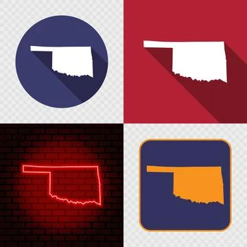 Oklahoma State Map Icons Set, USA Silhouette Collection in Flat, Minimal an.. Stock Illustration