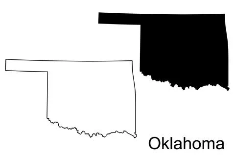 Oklahoma State Map Silhouette and Outline on White Background United States Stock Illustration